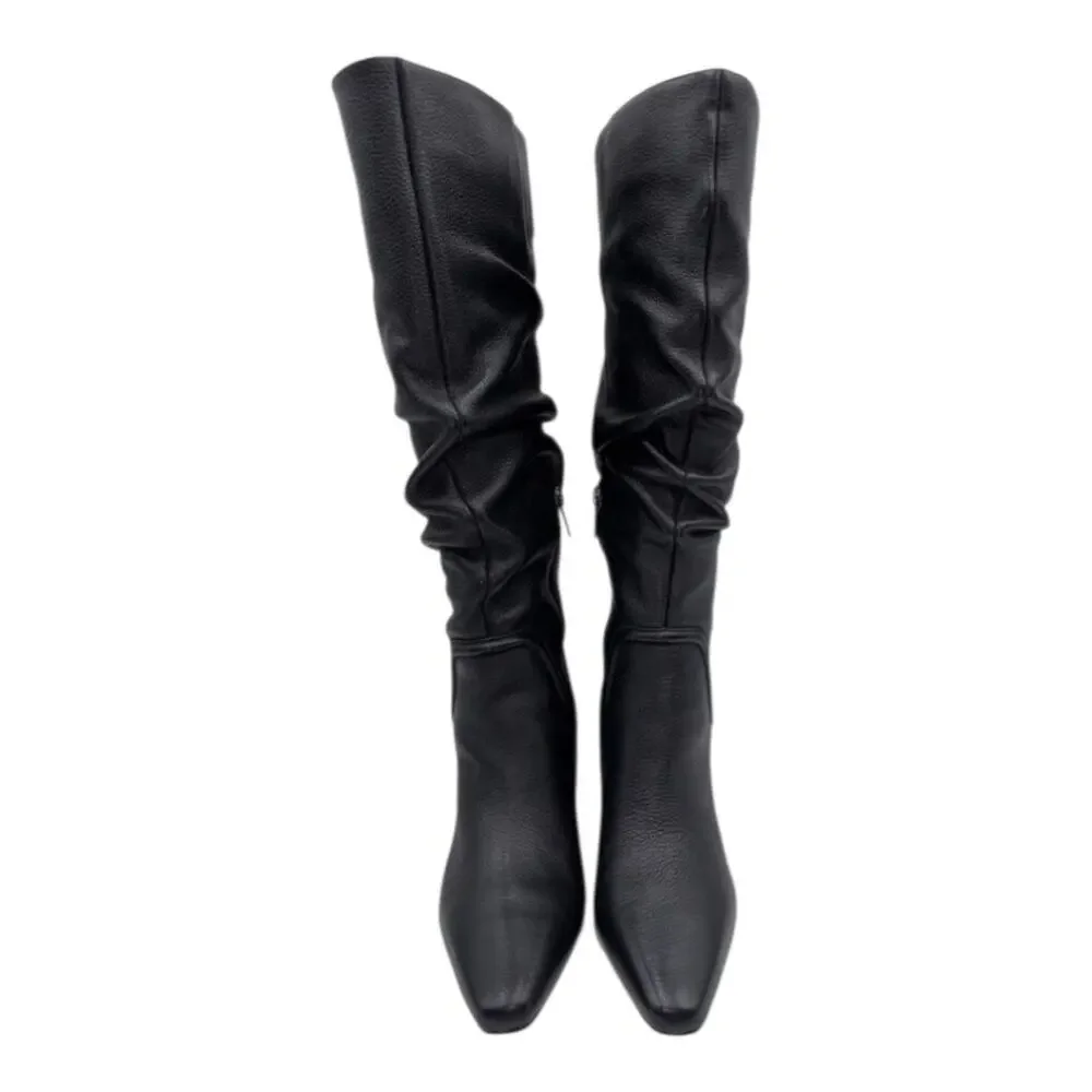 Vince Camuto Black Leather Slouchy Chelsey knee high boot Size 9 W Wide Calf NEW